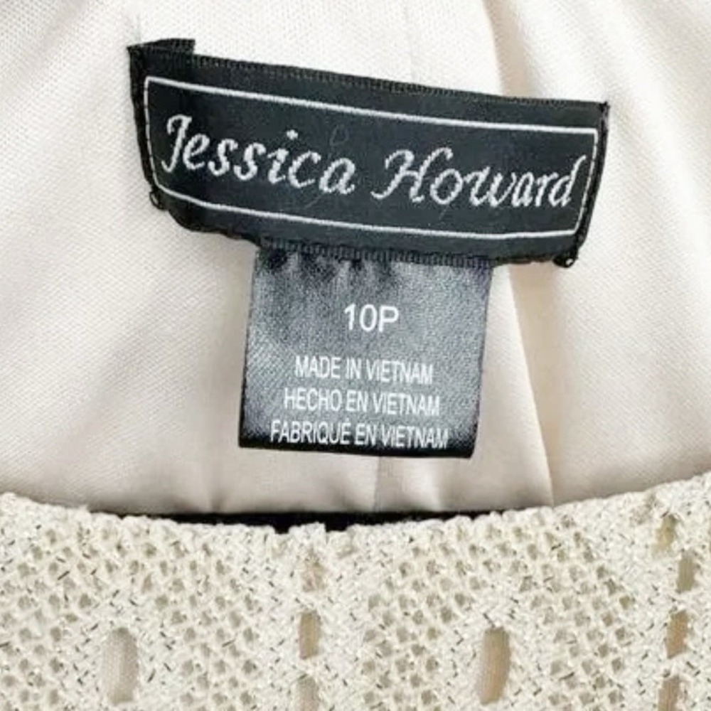 Boho Crochet Lace Dress Cream Diamond Motif 3/4 Sleeve 10P Hippie Mod - Picture 9 of 10